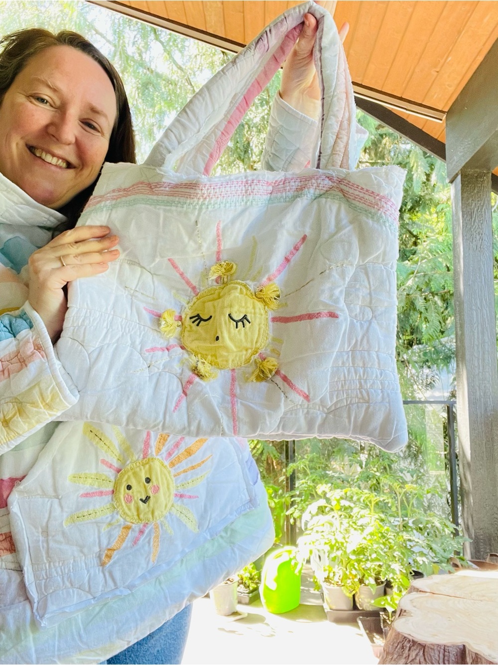 Handmade sunshine quilted farm market tote!